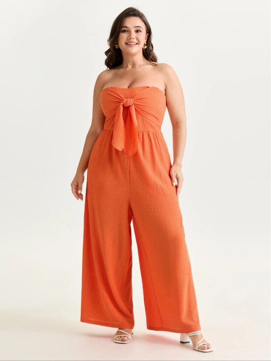 BloomChic Pants - BloomChic NWT Orange Textured Tie Front Strapless Jumpsuit Plus Size 3X